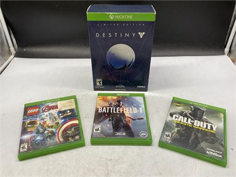 3 MISC XBOX ONE GAMES & DESTINY LIMITED EDITION BOX