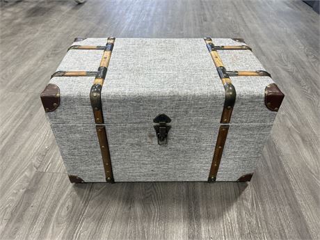 VINTAGE FABRIC & WOOD CHEST - 24” X 14” X 14”