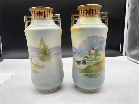 2 ANTIQUE HAND PAINTED NIPPON VASES