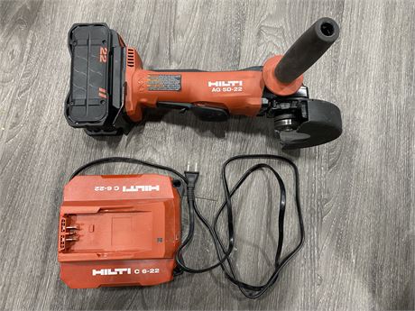 HILTI AG 5D-22 CORDLESS ANGLE GRINDER WORKING W/ BATTERY AND CHARGER