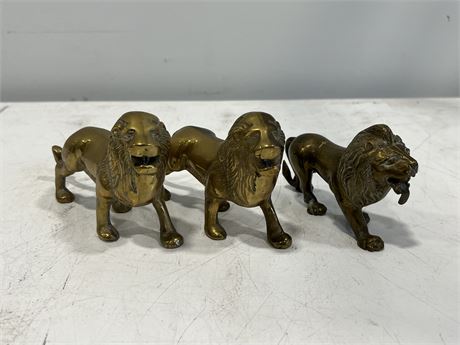 3 SOLID BRASS LIONS (Larger ones are 7.5” long)