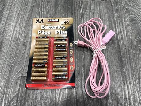 PINK EXTENSION CORD & NEW 48 PACK OF AA BATTERIES