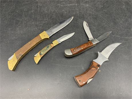 4 POCKET KNIVES W/WOOD HANDLES