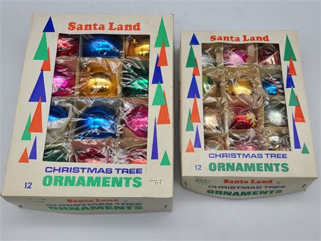 2 BOXES VINTAGE SANTA LAND CHRISTMAS TREE ORNAMENTS