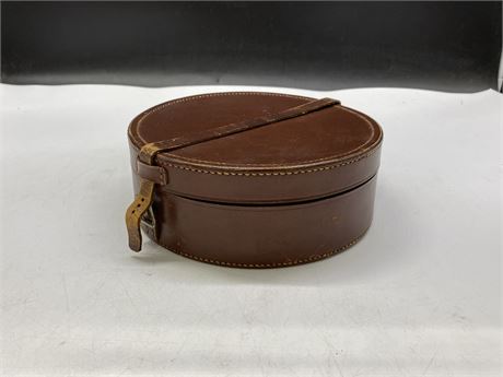 EARLY MILITARY LEATHER COLLAR BOX - 8” ACROSS