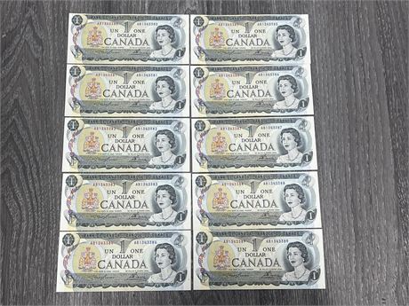 (10) 1973 SEQUENTIAL CANADIAN $1 BILLS