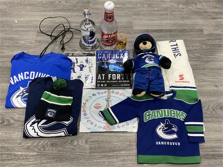 BOX OF CANUCKS + NHL COLLECTABLES - ASSORTED LOT