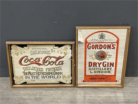 COCA COLA & DRY GIN MIRRORED SIGNS (12X15.5”)