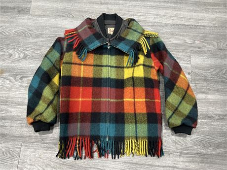 RARE VINTAGE 1950’s PLAID WOOL BLANKET / COAT MADE BY IRVING - MONTREAL CANADA