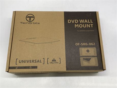 NEW OPEN BOX - DVD WALL MOUNT - TEMPERED BLACK GLASS SHELF (SPECS IN PHOTOS)