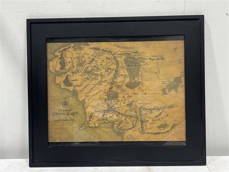 FRAMED MAP OF MIDDLE EARTH (25”x22”)