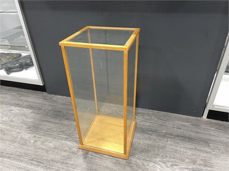 VINTAGE OAK AND GLASS DISPLAY CABINET - 24”x10”x10”