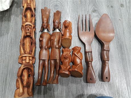 8 HAND CARVED WOOD FIGURES