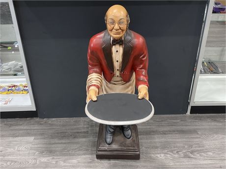 VINTAGE RESTAURANT BUTLER STATUE W/REMOVABLE TRAY (38” tall)