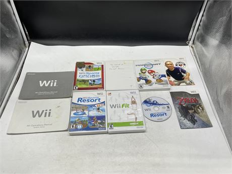 6 WII GAMES (WII FIT IS SEALED)
