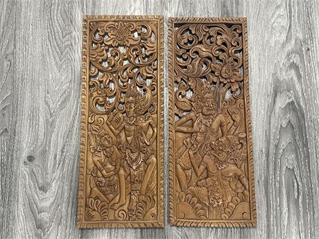 2 VINTAGE CHINESE CARVED PANELS 20”x8”