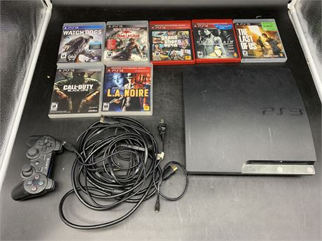 PS3 W/CONTROLLER & CABLES W/7 GAMES(working)