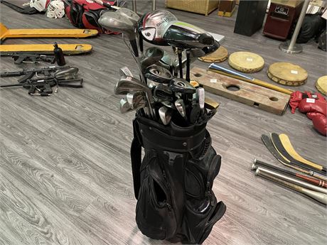 27 ASSORTED GOLF CLUBS AND BAG