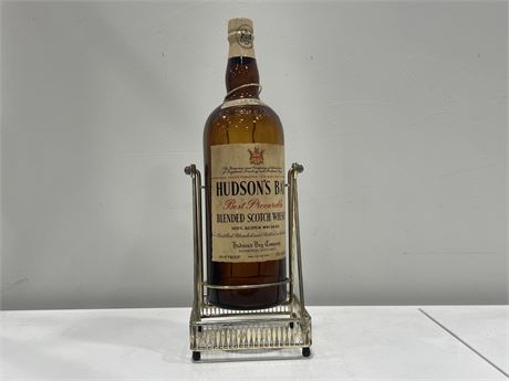 1GAL HUDSONS BAY SCOTCH WHISKEY BOTTLE ON STAND