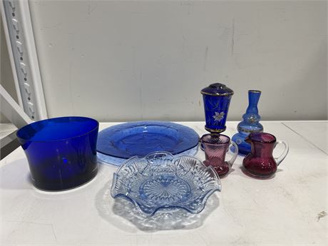 BLUE ART GLASS + CRANBERRY GLASS