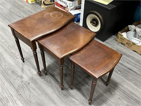 3 SOLID WOOD NESTING TABLES (20” tall)