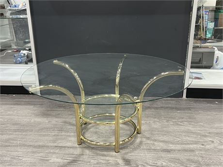 MCM BRASS / GLASS TOP COFFEE TABLE - 3FT DIAMETER 16” TALL
