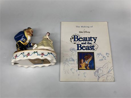 VINTAGE DISNEY SCHMIDT BEAUTY & THE BEAST PORCELAIN MUSICAL FIGURINE + BOOK