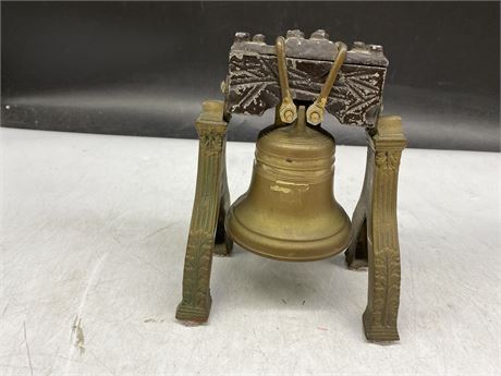 VINTAGE HANGING BRASS LIBERTY BELL (6.5” TALL)