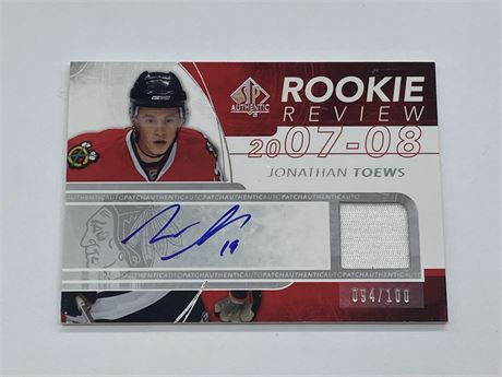 ROOKIE AUTO JONATHAN TOEWS SP AUTHENTIC PATCH CARD 094/100