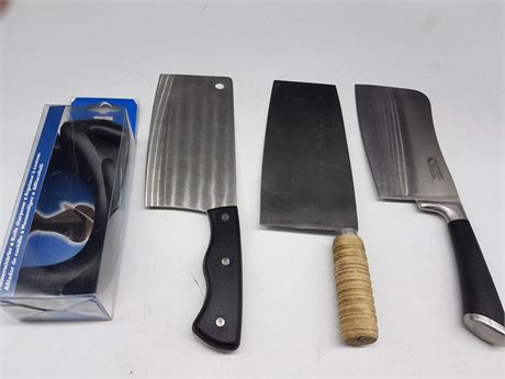3 CLEAVERS AND NEW HENKLES SHARPENERS