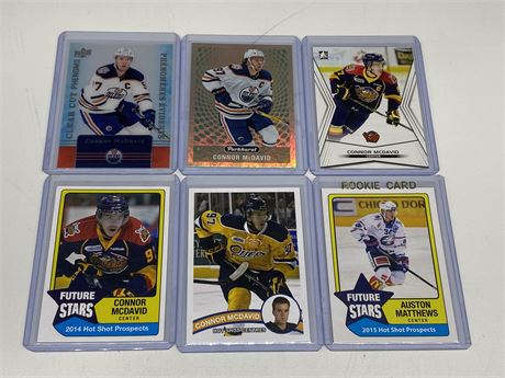 5 MCDAVID CARDS & 1 MATTHEWS CARD (Includes 3 Hot Shot prospects & 1 rookie)