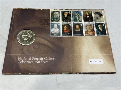 NATIONAL PORTRAIT GALLERY 8 STAMPS & COIN