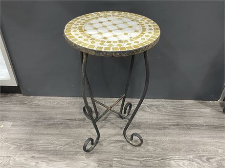 WROUGHT IRON MOSAIC SIDE TABLE (23” tall)