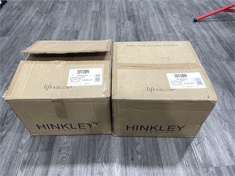 2 NEW HINKLEY FLUSH MOUNT LIGHT FIXTURES IN BOX - 13.5” DIAMETER 6”TALL