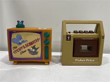 VINTAGE FISHER PRICE TAPE PLAYER & SIMPSONS TV BOX