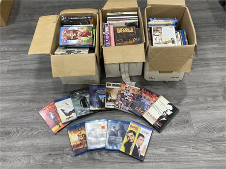 3 BOXES OF MISC DVDS & BLU-RAYS