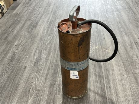 VINTAGE COPPER FIRE EXTINGUISHER (2ft tall)