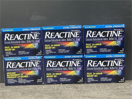 4 NEW ALLERGY REACTINE EXTRA STRENGTH TABLETS 3/ PACKAGE (EARLIEST EXPIRES 06/26