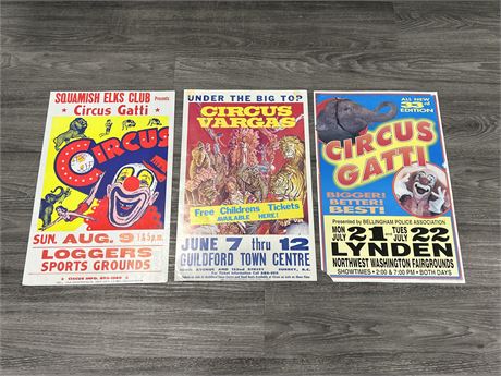 3 LOCAL CIRCUS POSTERS - 22”x14”