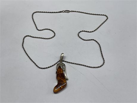 BALTIC AMBER 925 STERLING NECKLACE W/ PENDANT (22”)