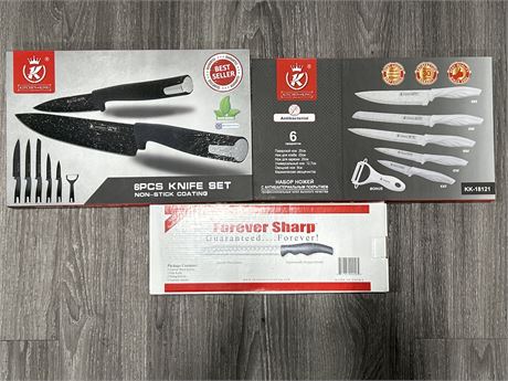 3 NEW IN BOX KNIVE SETS - KITCHEN KING & FOREVER SHARP
