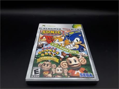SONIC MEGA COLLECTION / SUPER MONKEYBALL COMBO PACK - CIB - XBOX