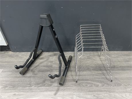 GUITAR / INSTRUMENT STAND + SMALL METAL RECORD HOLDER / STAND