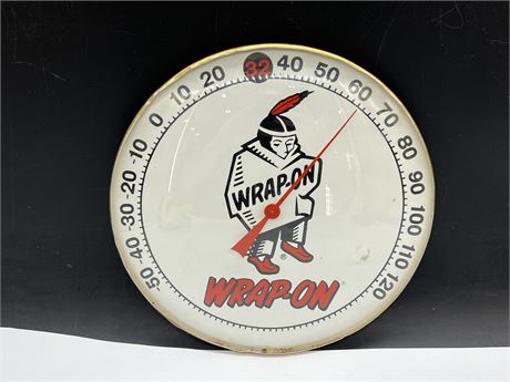 VINTAGE WRAP-ON ADVERTISING THERMOMETER (10” wide)