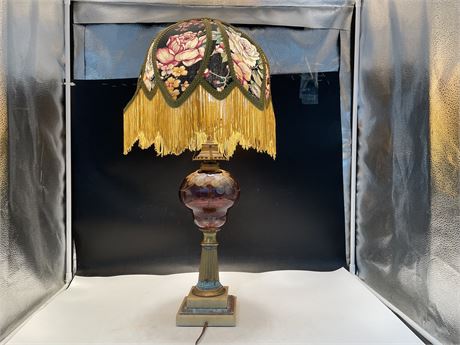 GLASS AND BRASS QUEEN MARY LAMP (25”)