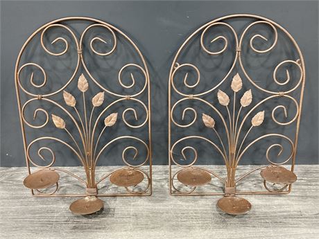 2 WROUGHT IRON WALL CANDLE HOLDERS (14”x20”)
