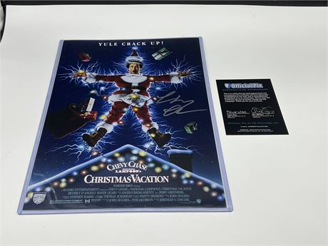 CHEVY CHASE SIGNED CHRISTMAS VACATION MINI POSTER W/OFFICIAL PIX COA 11”x17”