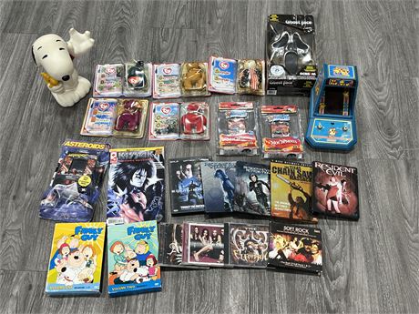 LOT OF MISC COLLECTABLES, DVDS, ETC