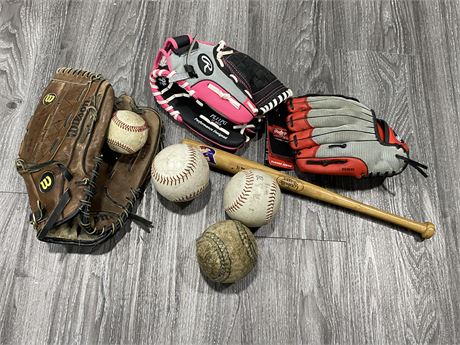 BASEBALL GOODS (2 gloves are youth)