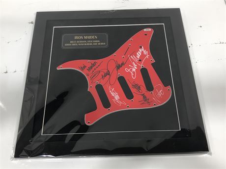 FRAMED IRON MAIDEN BAND SIGNED PICKGUARD (WITH COA)